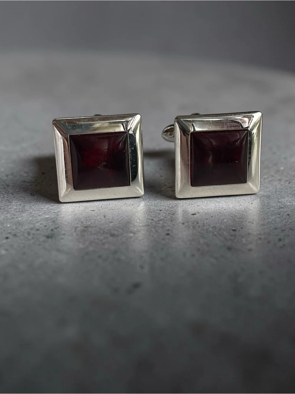 Swank Ruby Red Glass Silver Tone Square Cufflinks